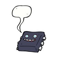 cartoon computer chip with speech bubble N8