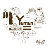 Yemen symbols in heart shape concept