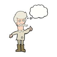 cartoon old man in poor clothes with thought bubble N11