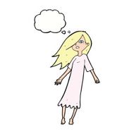 cartoon ghost like girl with thought bubble N11