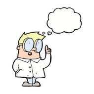 cartoon scientist with thought bubble N10