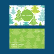 Vector holiday christmas trees vertical round frame pattern business cards N3