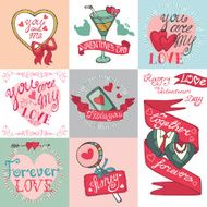 Valentines day card set Emblems Labels decorative elements
