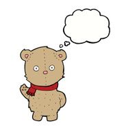 cartoon teddy bear wearing scarf with thought bubble N19