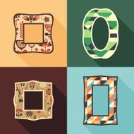 Set of vintage frames with colorful flowers and triangles