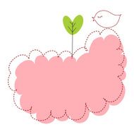 Cute bird standing on the cloud for your greeting message