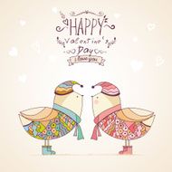 Hand-drawn birds in blue and pink shades