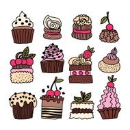 Set of hand drawn cakes desserts