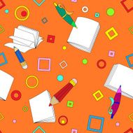 School notes seamless pattern on orange background