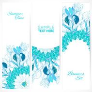 Blue floral ornament banners set