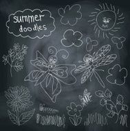 Summer Doodle set on chalkboard background N2