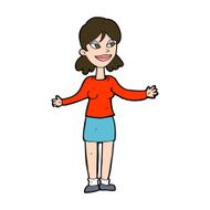 cartoon happy woman shrugging shoulders N21