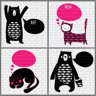 set of 4 greeting cards with cats and bears Invitation