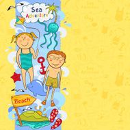 Cute children&#039;s border with beach elements N2