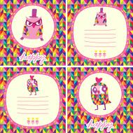 Owls greeting card and triangles seamless background