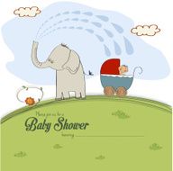 baby shower card with boy in stroller