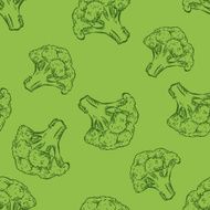 Vector Seamless Pattern of Sketch Broccoli