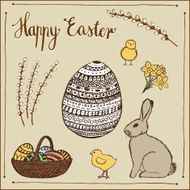 Ink hand-drawn Easter set