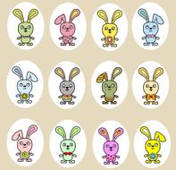 Doodle bunny set cute animal collection