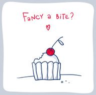 Cute simple sketch of the bitten cupcake with a cherry