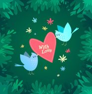 Birds are holding a heart Valentine&#039;s Day Card