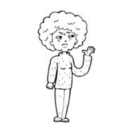 cartoon annoyed old woman waving N14