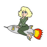 cartoon army pin up girl riding missile N14