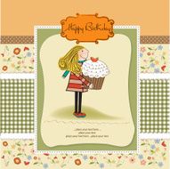 Happy Birthday card with girl and cup cake N21
