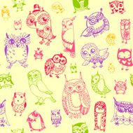 Owl seamless background Hand drawn vector illustration N9