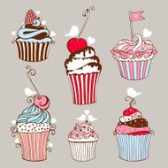 Vector collection of decorative hand drawn sweet cupcakes