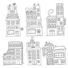 set of six black and white vector houses
