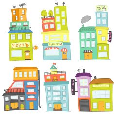 set of six colorful vector houses