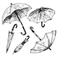 Drawing set of umbrellas Umbrellas from a rain female umbrella