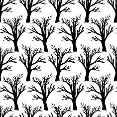Tree without leaves on white seamless pattern Forest texture