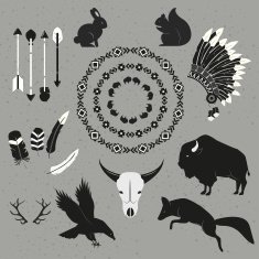 Hand Drawn tribal indian animals and objects set N2