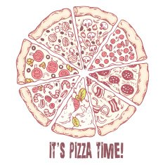 Pizza with different slices Sketched vector illustration