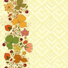 Vector seamless doodle border of flowers and berries