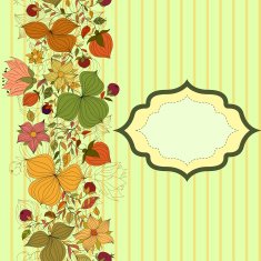 Vector seamless doodle border of flowers and berries with frame