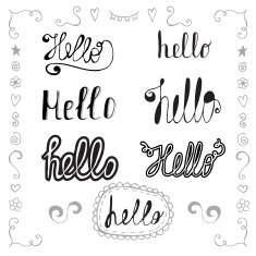 Hello in different style vector set Hand drawn romantic design
