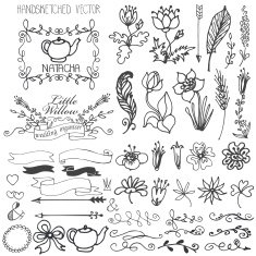 Doodle swirls ribbons floral decor element for logo