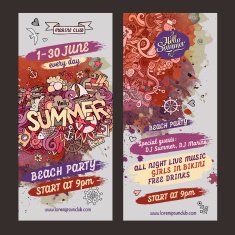 Vector summer doodles watercolor party flyer design