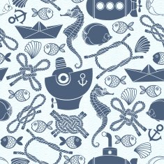 Seamless pattern with cartoon marine elements N2