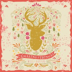 Hand drawn vintage label with a reindeer and lettering