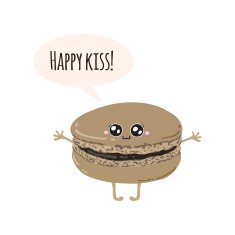 Greeting card with cute macaroon Happy kiss N2