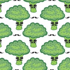 Funny broccoli cartoon seamless pattern Vegan food