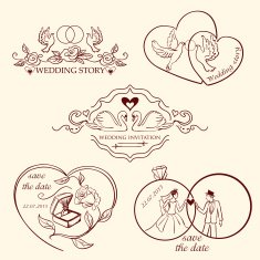 Collection of decorative wedding logo in retro colors