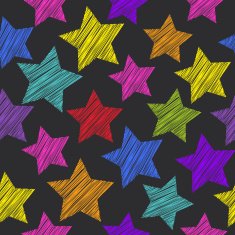 Sketch seamless pattern with stars Red green orange pink lilac