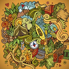 Cartoon vector doodles camping background N2