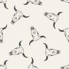 cow skull doodle seamless pattern background N2