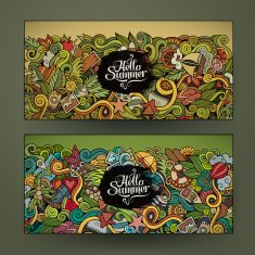 Vector banner templates with doodles summer